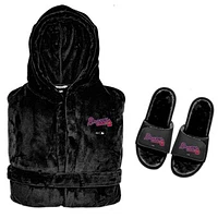 Men's ISlide  Black Atlanta Braves Hooded Phantom Robe & Fur Slide Bundle