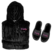 Men's ISlide  Black Atlanta Braves Hooded Phantom Robe & Fur Slide Bundle