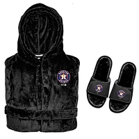 Men's ISlide  Black Houston Astros Hooded Phantom Robe & Fur Slide Bundle