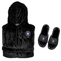 Men's ISlide  Black Houston Astros Hooded Phantom Robe & Fur Slide Bundle