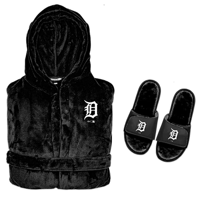 Men's ISlide  Black Detroit Tigers Hooded Phantom Robe & Fur Slide Bundle