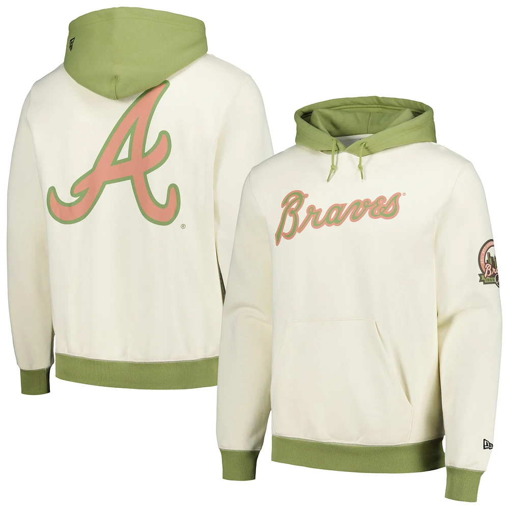 Men's New Era Cream/Green Atlanta Braves Color Pop Pullover Hoodie