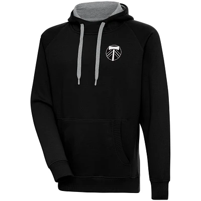 Men's Antigua  Black Portland Timbers Brushed Metallic Victory Raglan Pullover Hoodie