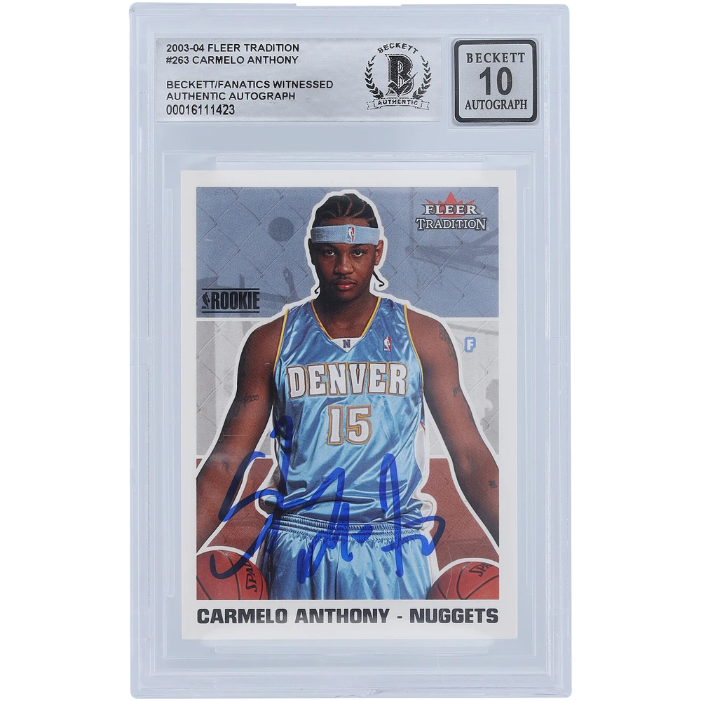 Carmelo Anthony Denver Nuggets Autographed 2003-04 Fleer Tradition #263 Beckett Fanatics Witnessed Authenticated 10 Rookie Card