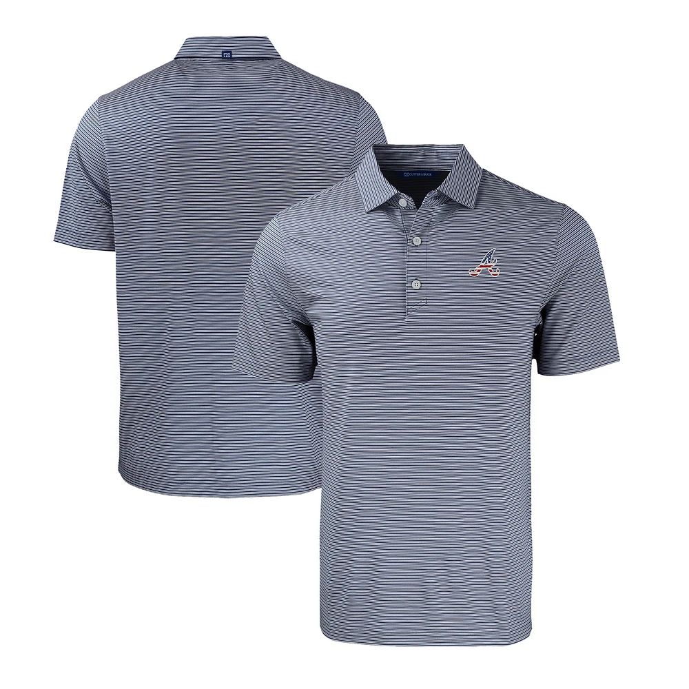 Men's Cutter & Buck Navy/White Atlanta Braves Stars Stripes Big Tall Forge Eco Double Stripe Stretch Recycled Polo