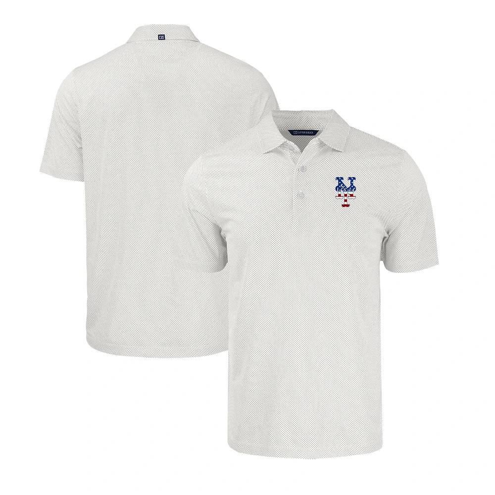 Men's Cutter & Buck White/Gray New York Mets Stars Stripes Big Tall Pike Eco Symmetry Print Stretch Recycled Polo