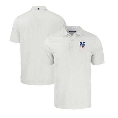 Men's Cutter & Buck  White/Gray New York Mets Stars Stripes Big Tall Pike Eco Symmetry Print Stretch Recycled Polo