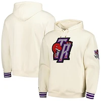 Men's Mitchell & Ness Cream Toronto Raptors Chainstitch Felt Pullover Hoodie