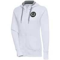 Women's Antigua  White Philadelphia Union Brushed Metallic Victory Raglan Full-Zip Hoodie
