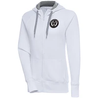 Women's Antigua  White Philadelphia Union Brushed Metallic Victory Raglan Full-Zip Hoodie