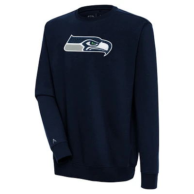 Men's Antigua  Navy Seattle Seahawks Victory Crewneck Pullover Sweatshirt