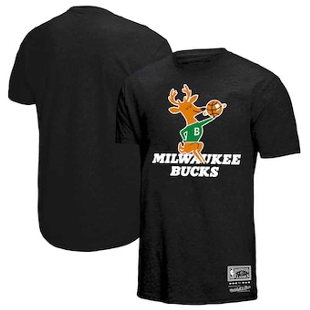 Unisex Mitchell & Ness  Black Milwaukee Bucks Hardwood Classics MVP Throwback Logo T-Shirt