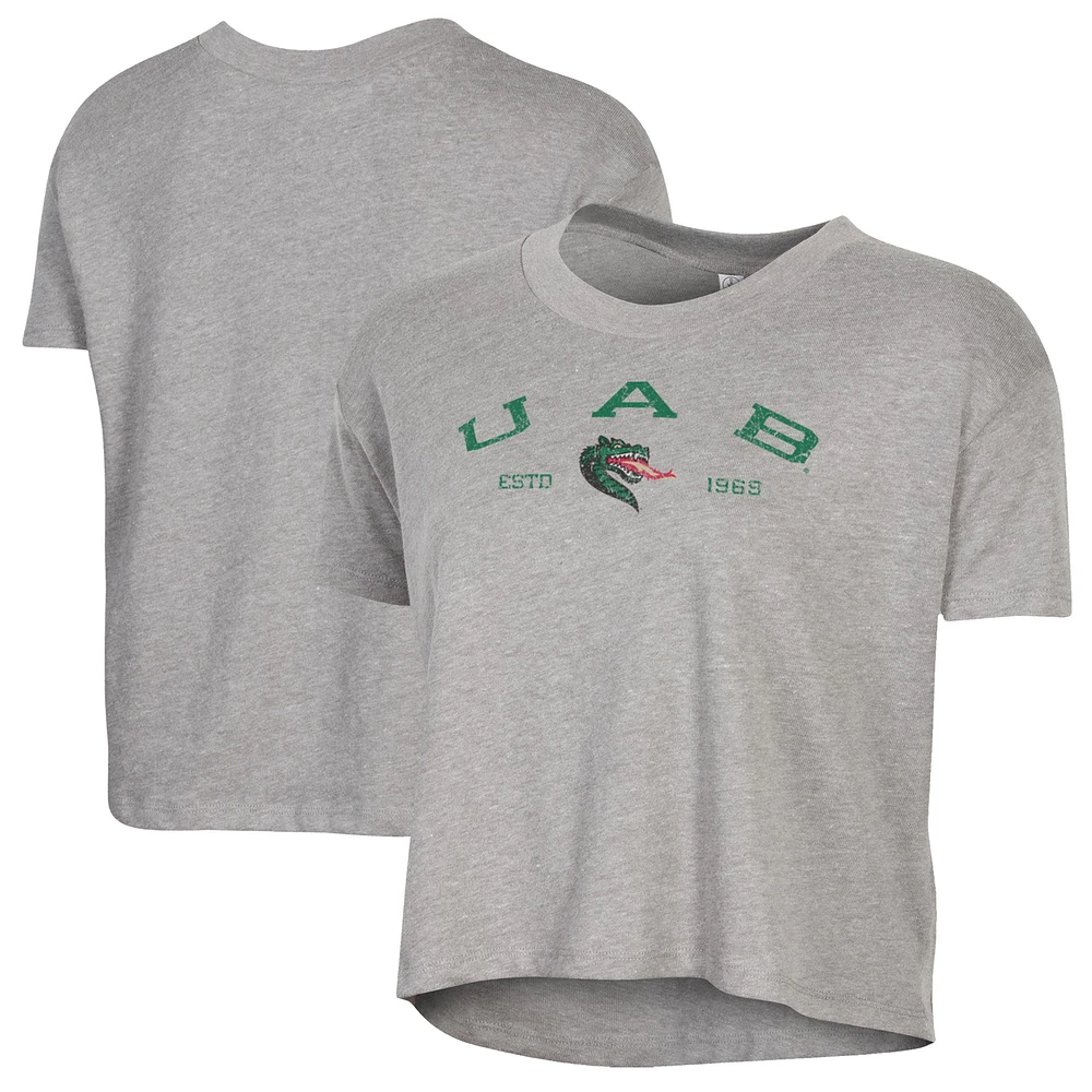 Women's Alternative Apparel Gray UAB Blazers Retro Jersey Headliner Cropped T-Shirt