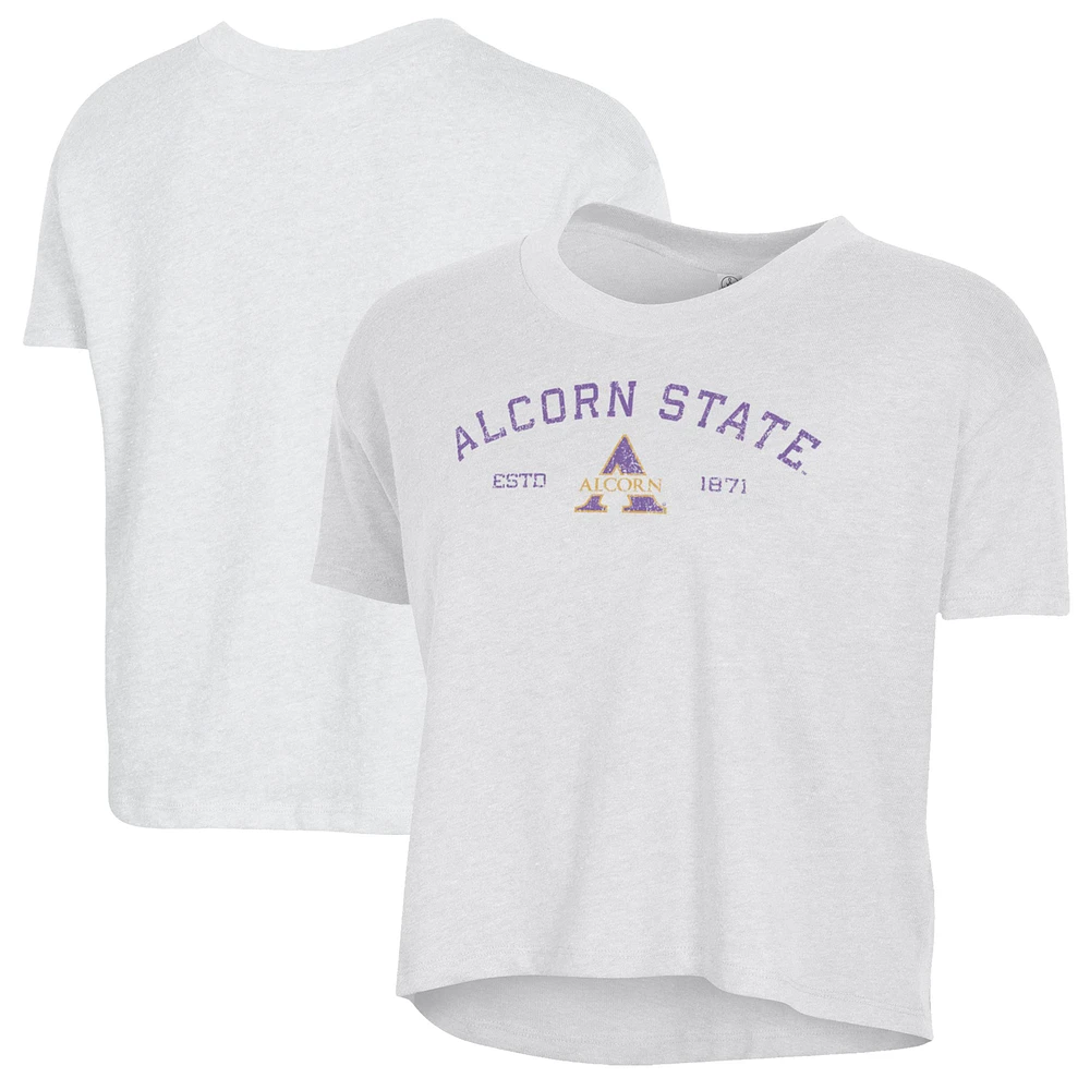 Women's Alternative Apparel White Alcorn State Braves Retro Jersey Headliner Cropped T-Shirt