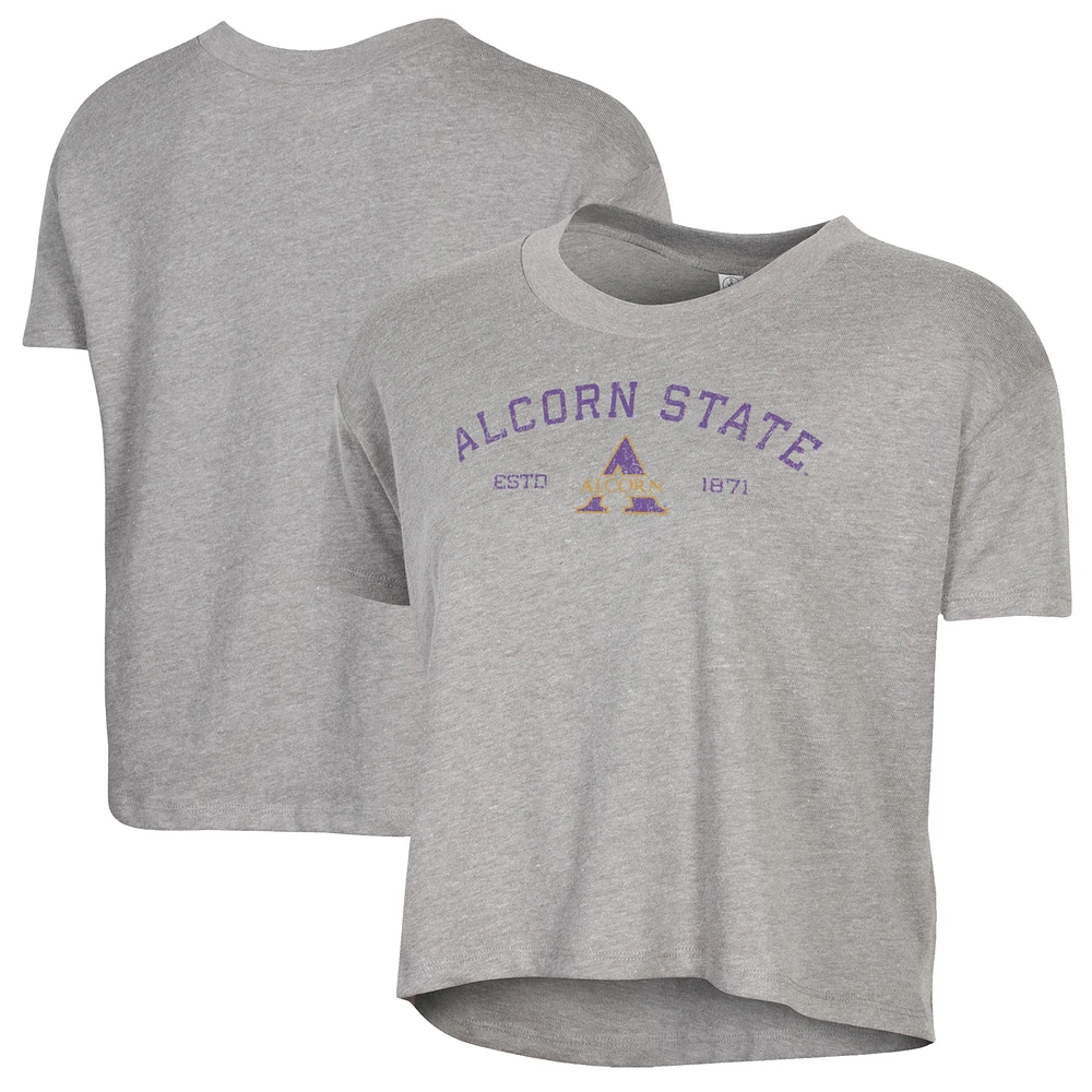 Women's Alternative Apparel Gray Alcorn State Braves Retro Jersey Headliner Cropped T-Shirt