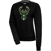 Women's Antigua  Black Milwaukee Bucks Victory Crewneck Pullover Sweatshirt