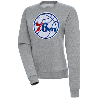 Women's Antigua  Heather Gray Philadelphia 76ers Victory Crewneck Pullover Sweatshirt