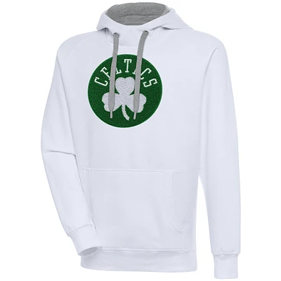 Men's Antigua  White Boston Celtics Victory Pullover Hoodie