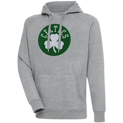 Men's Antigua  Heather Gray Boston Celtics Victory Pullover Hoodie