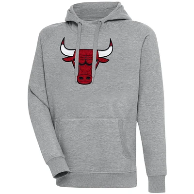 Men's Antigua  Heather Gray Chicago Bulls Victory Pullover Hoodie