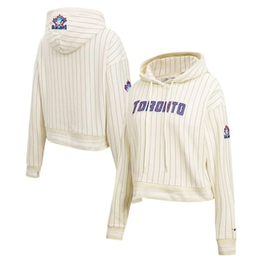 Women's Pro Standard Cream Toronto Blue Jays Pinstripe Retro Classic Cropped Pullover Hoodie