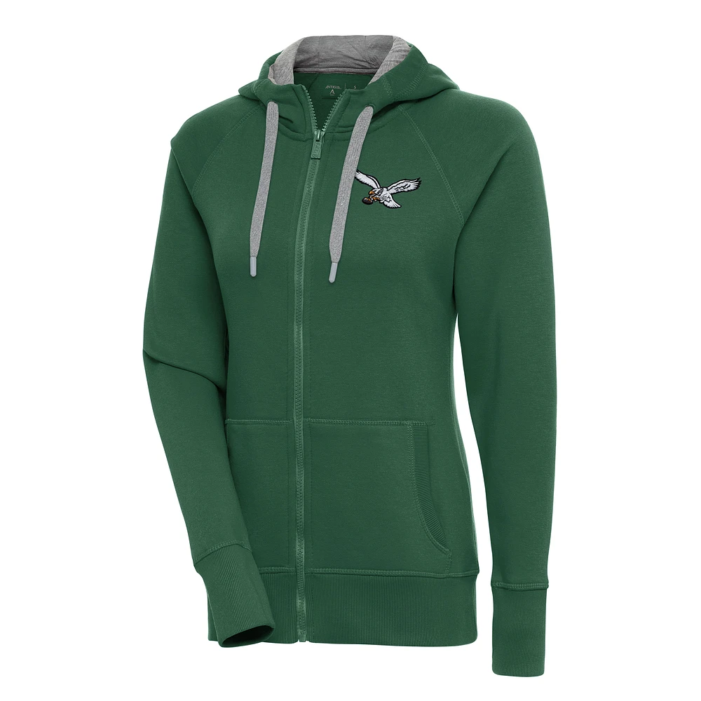 Women's Antigua Hunter Green Philadelphia Eagles Throwback Logo Victory Full-Zip Hoodie