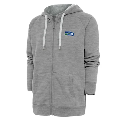 Men's Antigua Heather Gray Seattle Seahawks Throwback Logo Victory Full-Zip Hoodie