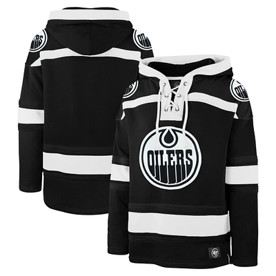 Men's '47 Black Edmonton Oilers Ice Lace-Up Pullover Hoodie