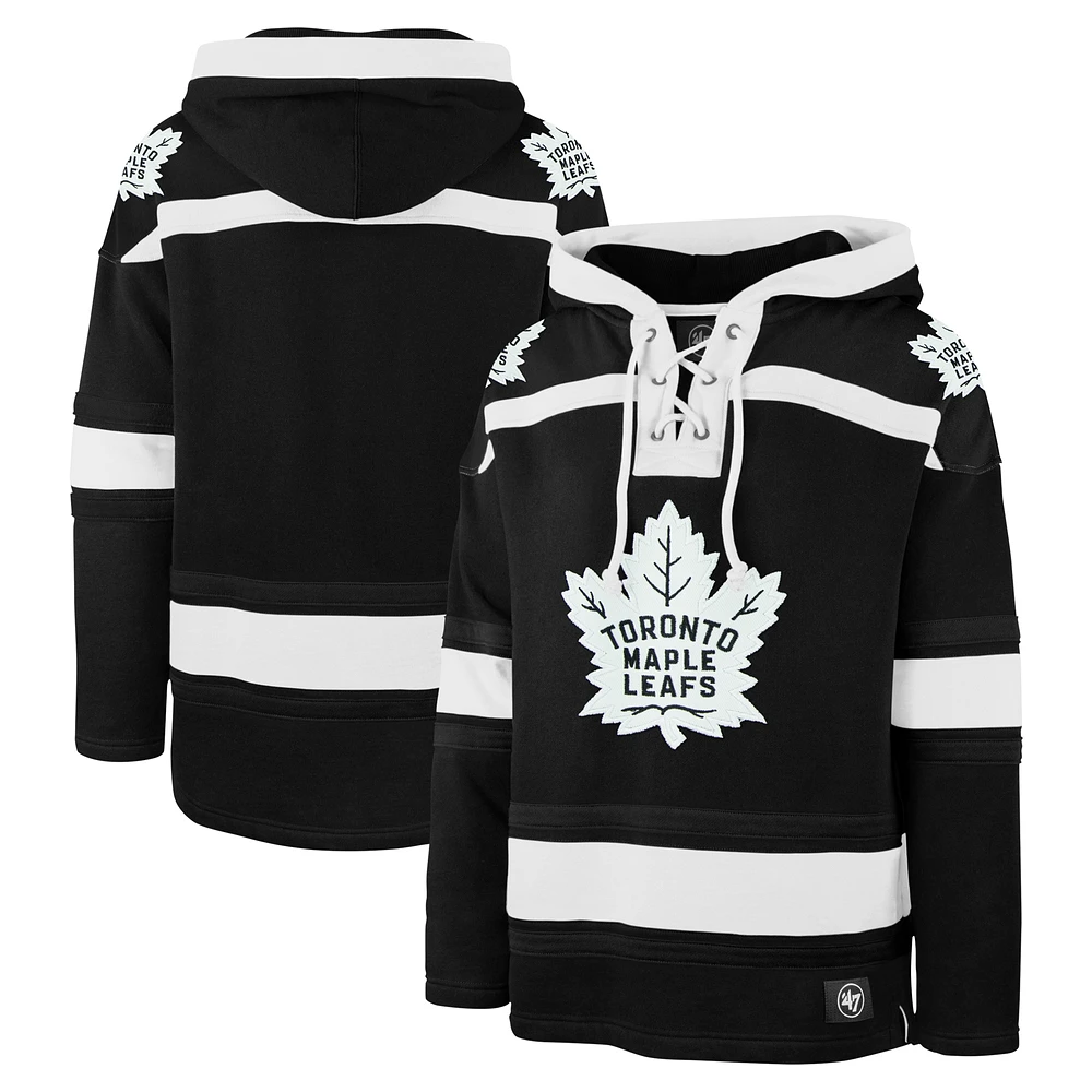 Men's '47 Black Toronto Maple Leafs Ice Lace-Up Pullover Hoodie