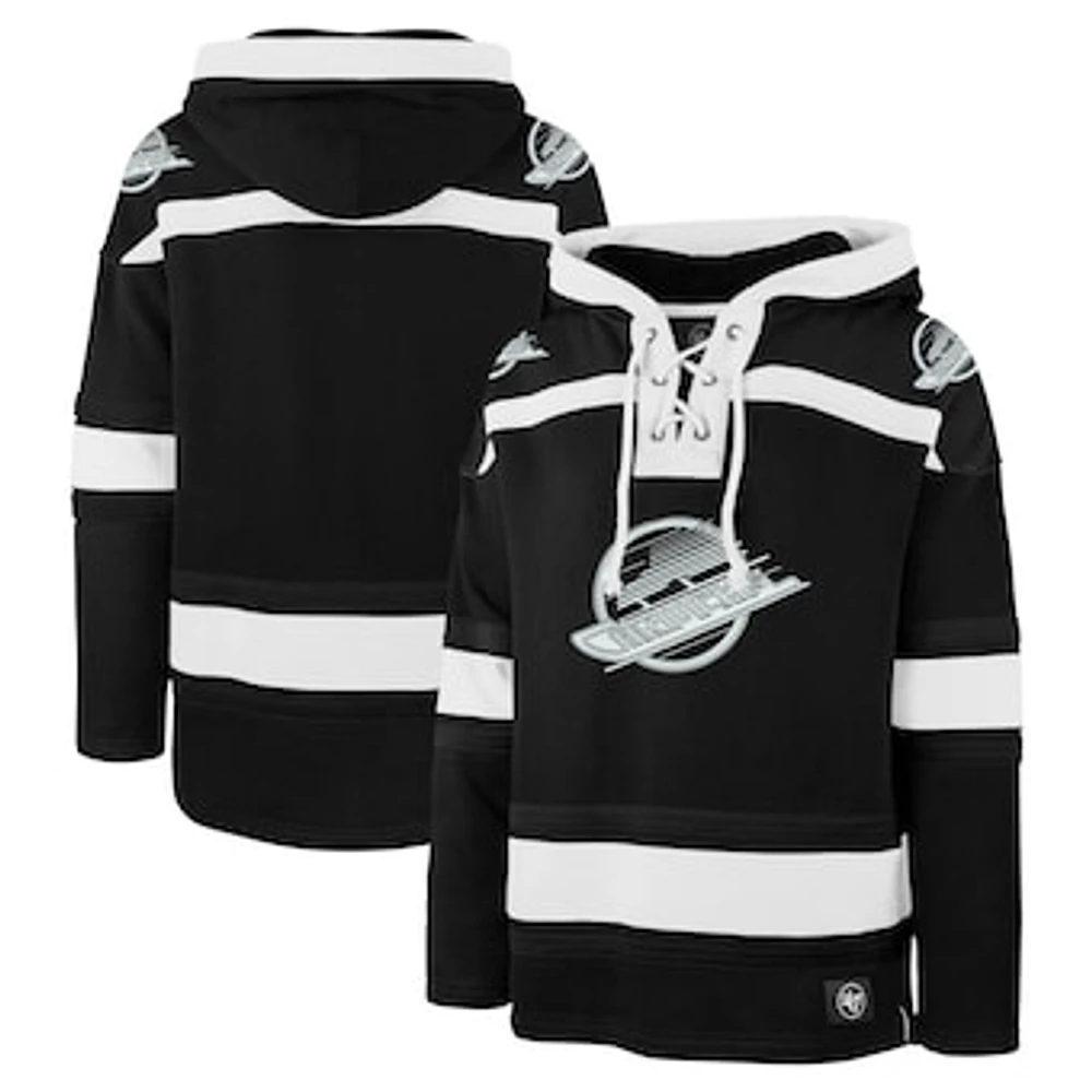 Men's '47 Black Vancouver Canucks Ice Lace-Up Pullover Hoodie