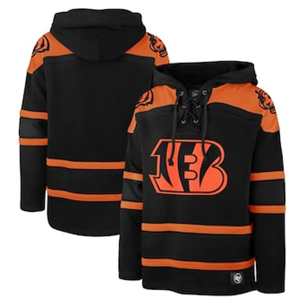 Men's '47 Black Cincinnati Bengals Dark Pop Lace-Up Pullover Hoodie