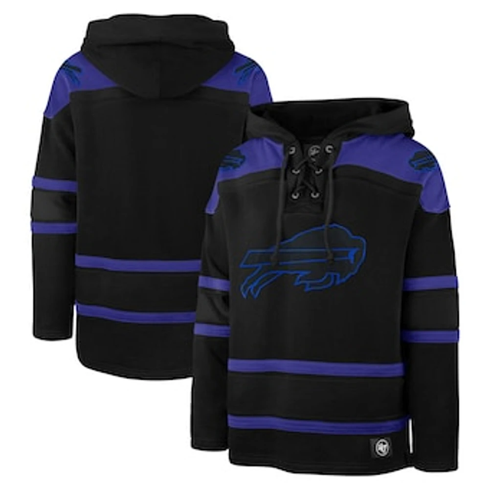 Men's '47 Black Buffalo Bills Dark Pop Lace-Up Pullover Hoodie