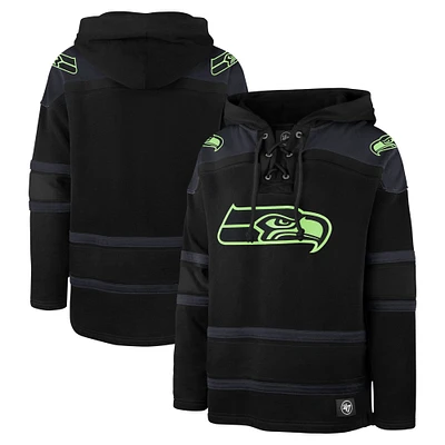 Men's '47 Black Seattle Seahawks Dark Pop Lace-Up Pullover Hoodie