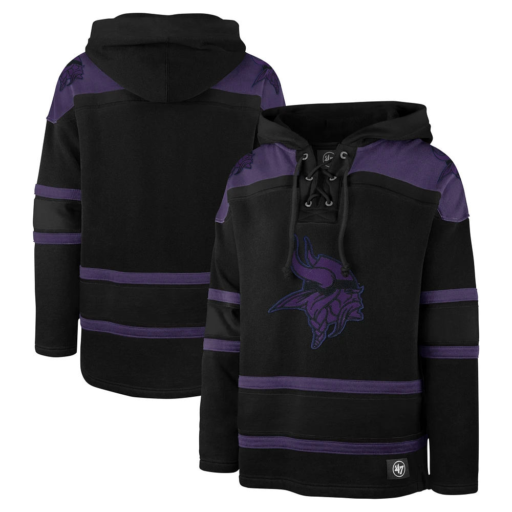 Men's '47 Black Minnesota Vikings Dark Pop Lace-Up Pullover Hoodie