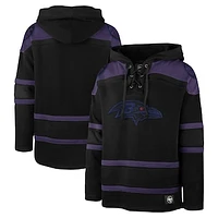 Men's '47 Black Baltimore Ravens Dark Pop Lace-Up Pullover Hoodie