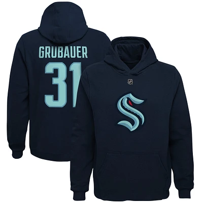 Youth Philipp Grubauer Navy Seattle Kraken Player Name & Number Hoodie