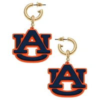 Women' CANVAS Style Auburn Tigers Resin Logo Drop Hoop Earrings
