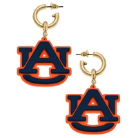 Women' CANVAS Style Auburn Tigers Resin Logo Drop Hoop Earrings