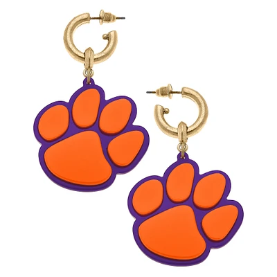 Women' CANVAS Style Clemson Tigers Resin Logo Drop Hoop Earrings