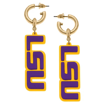 Women' CANVAS Style LSU Tigers Resin Logo Drop Hoop Earrings