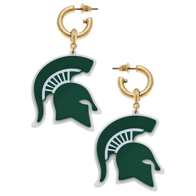Women' CANVAS Style Michigan State Spartans Resin Logo Drop Hoop Earrings