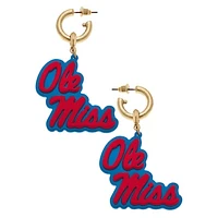Women' CANVAS Style Ole Miss Rebels Resin Logo Drop Hoop Earrings