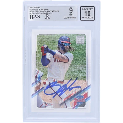 Bryce Harper Philadelphia Phillies Autographed 2021 Topps Series 1 #250 Beckett Fanatics Witnessed Authenticated 9/10 Card
