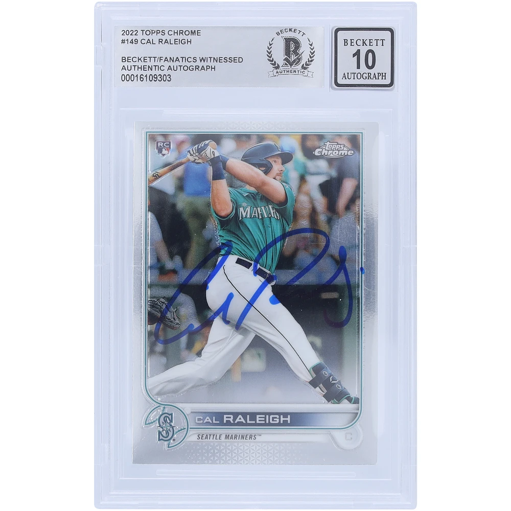Cal Raleigh Seattle Mariners Autographed 2022 Topps Chrome #149 Beckett Fanatics Witnessed Authenticated 10 Rookie Card