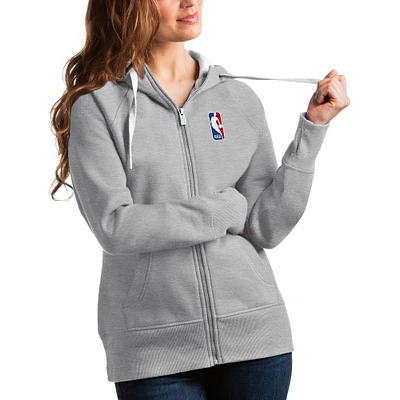 Women's Antigua  Heather Gray NBA Logoman Victory Full-Zip Hoodie