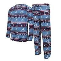 Men's Concepts Sport Navy Atlanta Braves Knit Ugly Sweater Long Sleeve Top & Pants Set