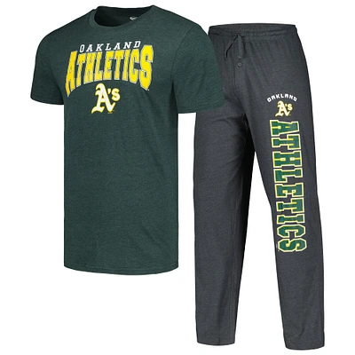 Men's Concepts Sport Charcoal/Green Oakland Athletics Meter T-Shirt & Pants Sleep Set