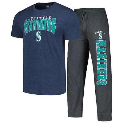 Men's Concepts Sport Charcoal/Navy Seattle Mariners Meter T-Shirt & Pants Sleep Set