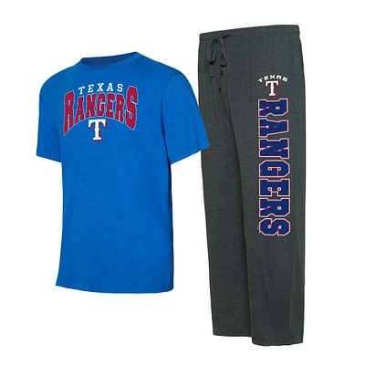 Men's Concepts Sport Charcoal/Royal Texas Rangers Meter T-Shirt & Pants Sleep Set