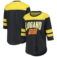 Women's Starter Black Joey Logano Full Back Block 3/4-Sleeve Tri-Blend Top